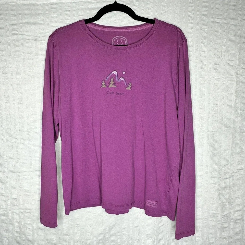 Life Is Good Shirt Womens Large Purple Relaxed Fit Long Sleeve Crew Neck Tshirt